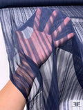 French Tone-on-Tone Striped Lightly Textured Silk Chiffon - Dark Navy