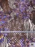 Animal Pattern Floral Collage Printed Silk Chiffon with Swiss Dots - Periwinkle / Brown / Black / Off-White