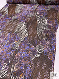 Animal Pattern Floral Collage Printed Silk Chiffon with Swiss Dots - Periwinkle / Brown / Black / Off-White