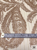 Paisley Printed Crinkled Silk Chiffon with Gold Lurex Pinstripes - Brown / Light Ivory