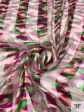 French Hazy Printed Satin Striped Silk Chiffon - Magenta / Bright Green / Orange