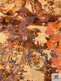Romantic Floral Printed Burnout Silk-Rayon Chiffon - Shades of Brown / Orange / Caramel