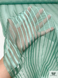French Satin Striped Burnout Silk Chiffon - Ocean Green
