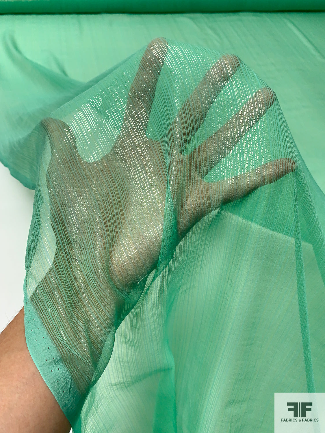 All-Over Lurex Pinstriped Silk Chiffon - Seafoam Green