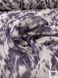 Abstract Wavy Striations Printed Silk Chiffon with Lurex Windowpane Pattern - Navy / Off-White / Gold