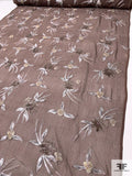 Hand Painted Floral Crinkled Silk Chiffon with  Embroidery - Brown / Iced Aqua / Iced Olive