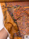 Painterly Frame Printed and Shimmery Clip Dot Silk Chiffon Panel - Autumn Orange / Blues / Green