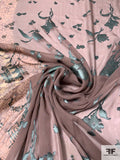 Floral Burnout and Border Pattern Printed Silk-Rayon Chiffon - Mocha Latte / Dark Sage / Beige