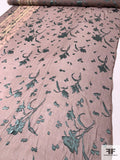 Floral Burnout and Border Pattern Printed Silk-Rayon Chiffon - Mocha Latte / Dark Sage / Beige