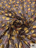 Wispy Paisley Printed Silk Chiffon with Gold Lurex Circles - Brown / Gold / Orange / Cream