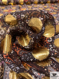 Wispy Paisley Printed Silk Chiffon with Gold Lurex Circles - Brown / Gold / Orange / Cream