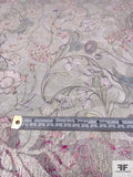 Floral Printed Metallic Silk Charmeuse Panel - Light Grey / Light Pastels / Silver / Gold / Pinks