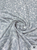 Floral Petals Printed Silk Charmeuse with Silver Lurex Striations - Light Grey / Grey / Silver
