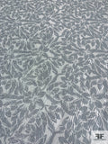 Floral Petals Printed Silk Charmeuse with Silver Lurex Striations - Light Grey / Grey / Silver