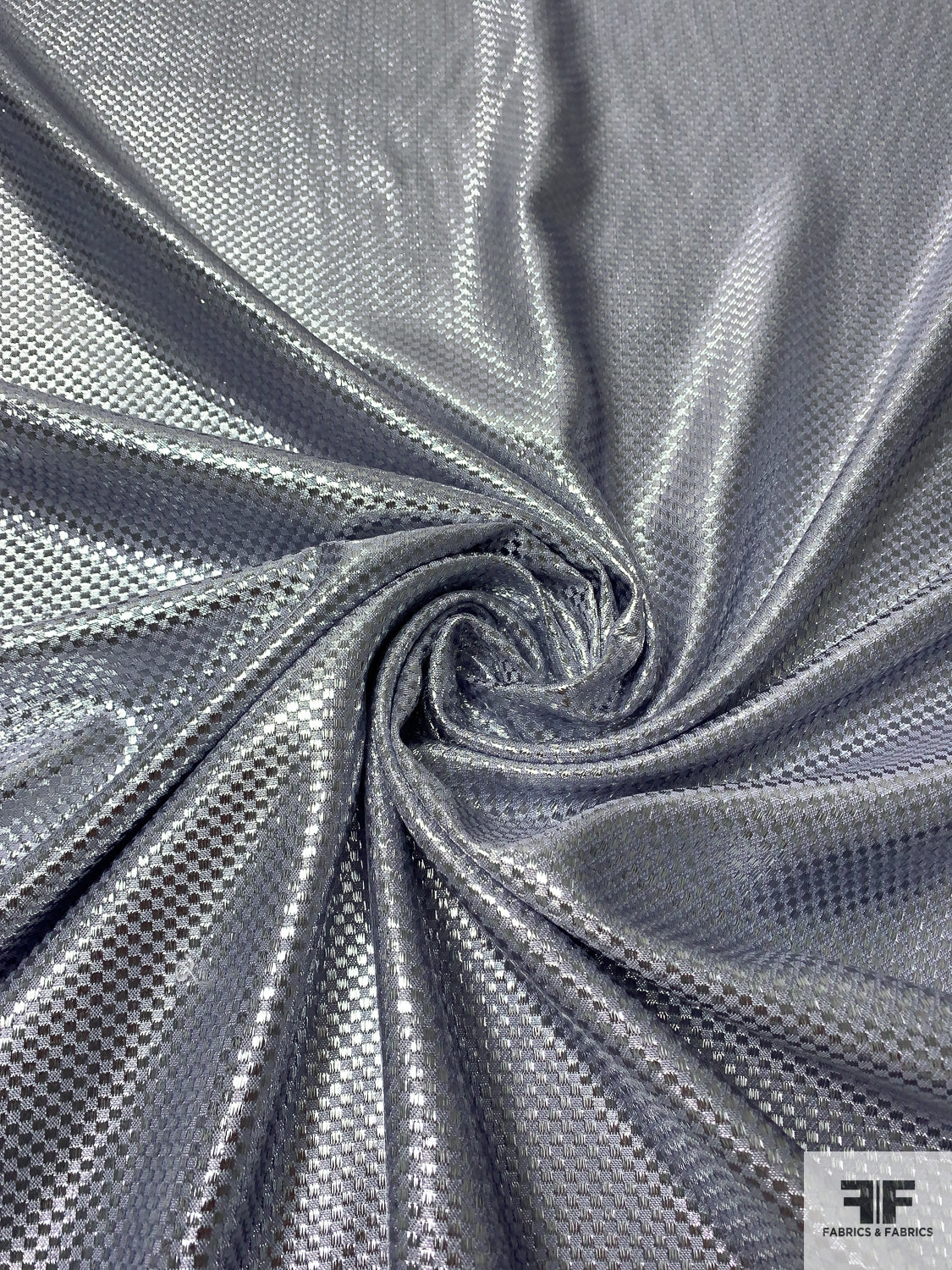 Checkered Lightweight Metallic Brocade - Silver / Lavender