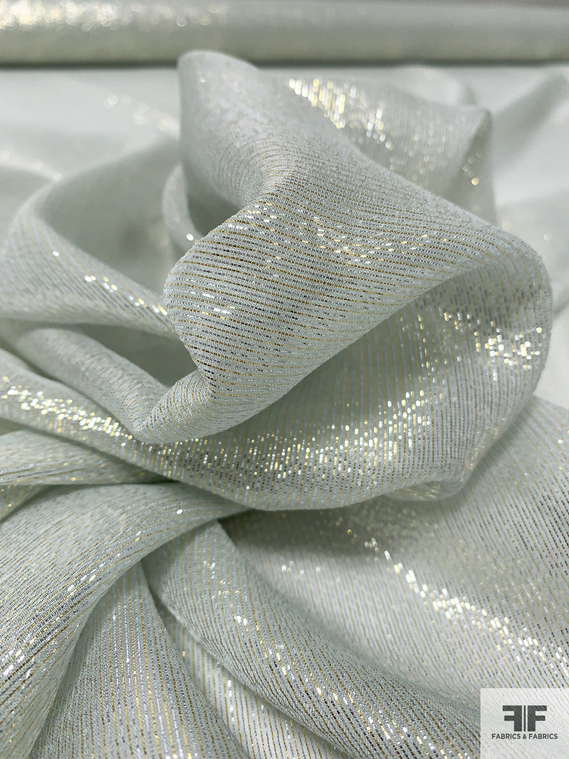 Lurex Pinstriped Silk Chiffon - Grey / Silver / Gold