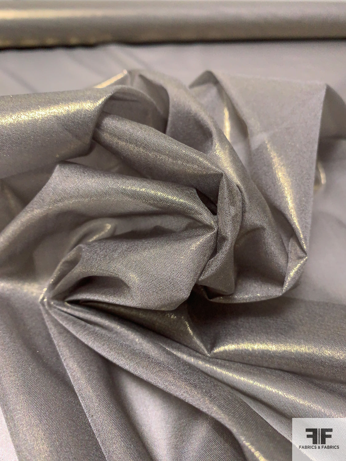 Metallic Foil Printed Silk Chiffon - Golden Tinted Grey