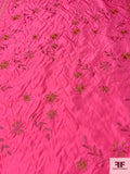 Floral and Double Bordered Metallic Embroidery on Heavy Silk Habotai - French Rose Pink / Gold