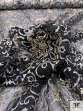 Cracked Ice Design on Silk Chiffon - Black / Silver / Gold