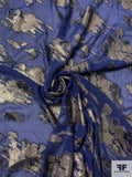 Abstract Lurex Design Clip Silk Chiffon - Indigo Blue / Gold / Silver / Black