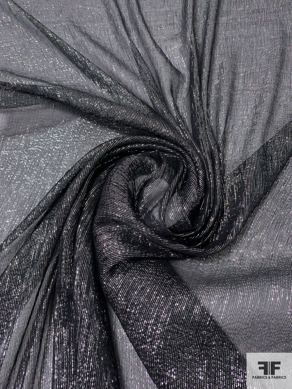 Lurex Pinstriped Silk Chiffon - Black / Silver