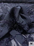 Double-Scalloped Poly Chiffon with Floral Embroidery and Metallic Chenille Detailing - Navy