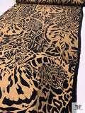 Animal Inspired Matte-Side Foil Printed Stretch Silk Charmeuse - Metallic Tan / Black