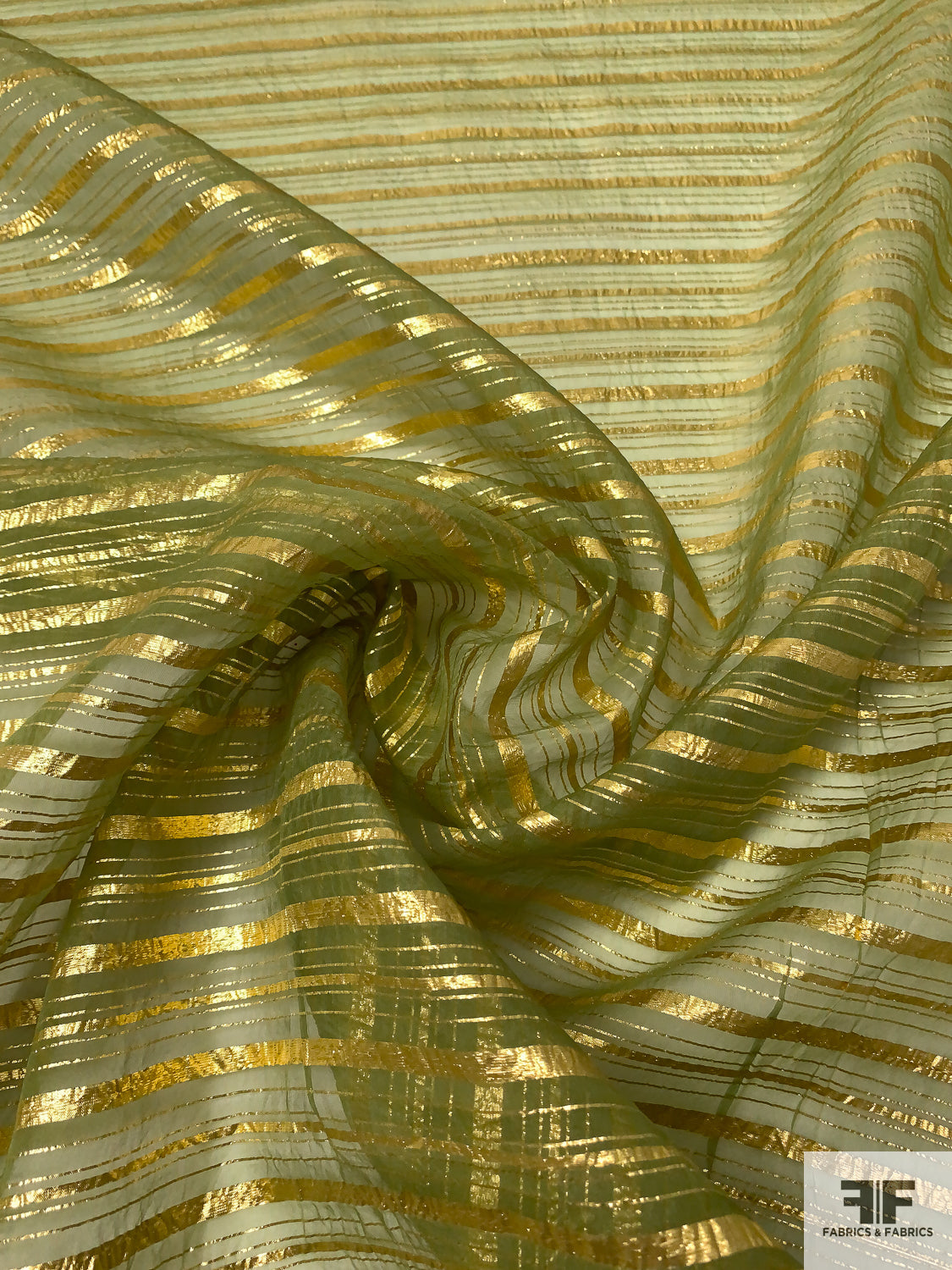 Paisley Novelty Lurex Silk Organza - Gold/Light Ivory