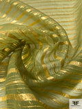 Horizontal Lurex Striped Silk Organza - Pickle Green / Gold