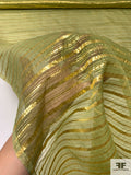Horizontal Lurex Striped Silk Organza - Pickle Green / Gold
