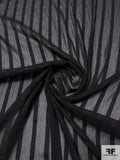Grape Vine Jacquard Striped Crinkled Silk Chiffon - Black
