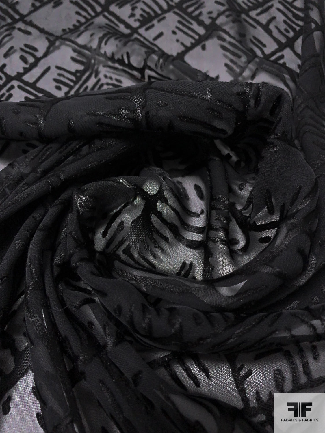 Geometric Burnout Silk Chiffon - Black