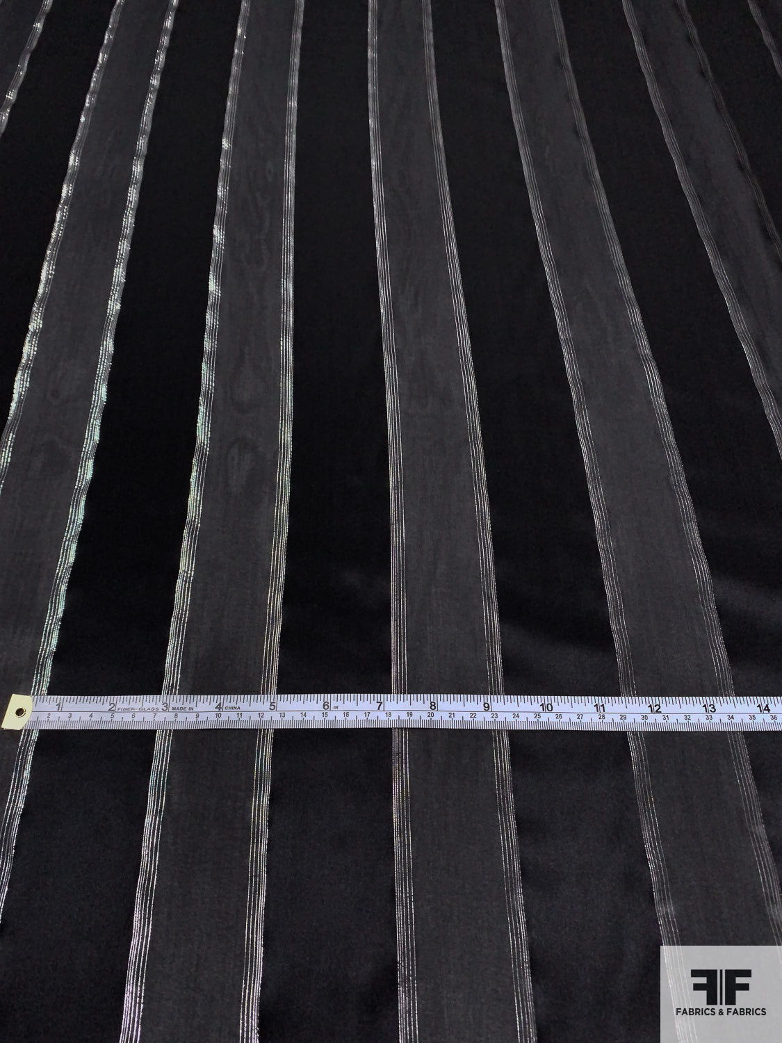 Satin Striped Silk Chiffon with Lurex Pinstripes - Black / Silver
