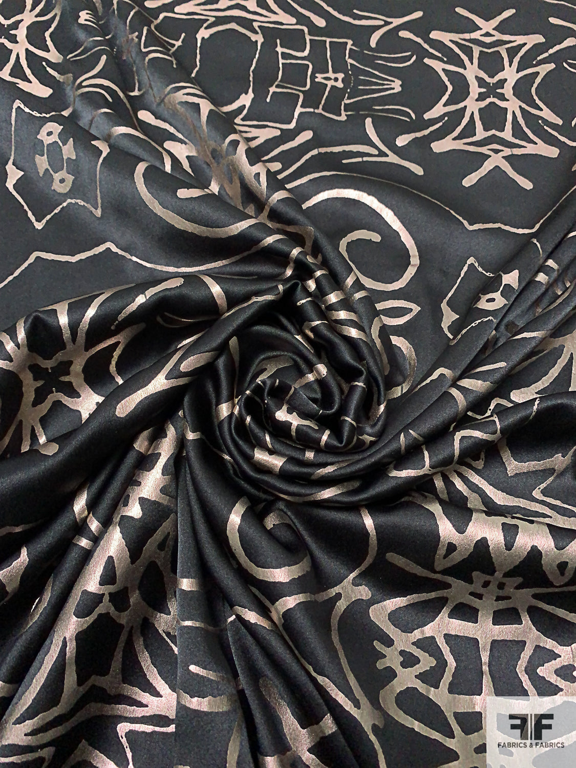 Exotic Foil Printed Stretch Silk Charmeuse - Metallic Taupe / Black
