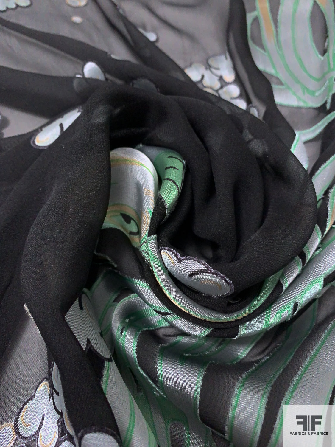 Fish Motif Printed Burnout Silk Chiffon - Black / Grey / Mint Green / Nude