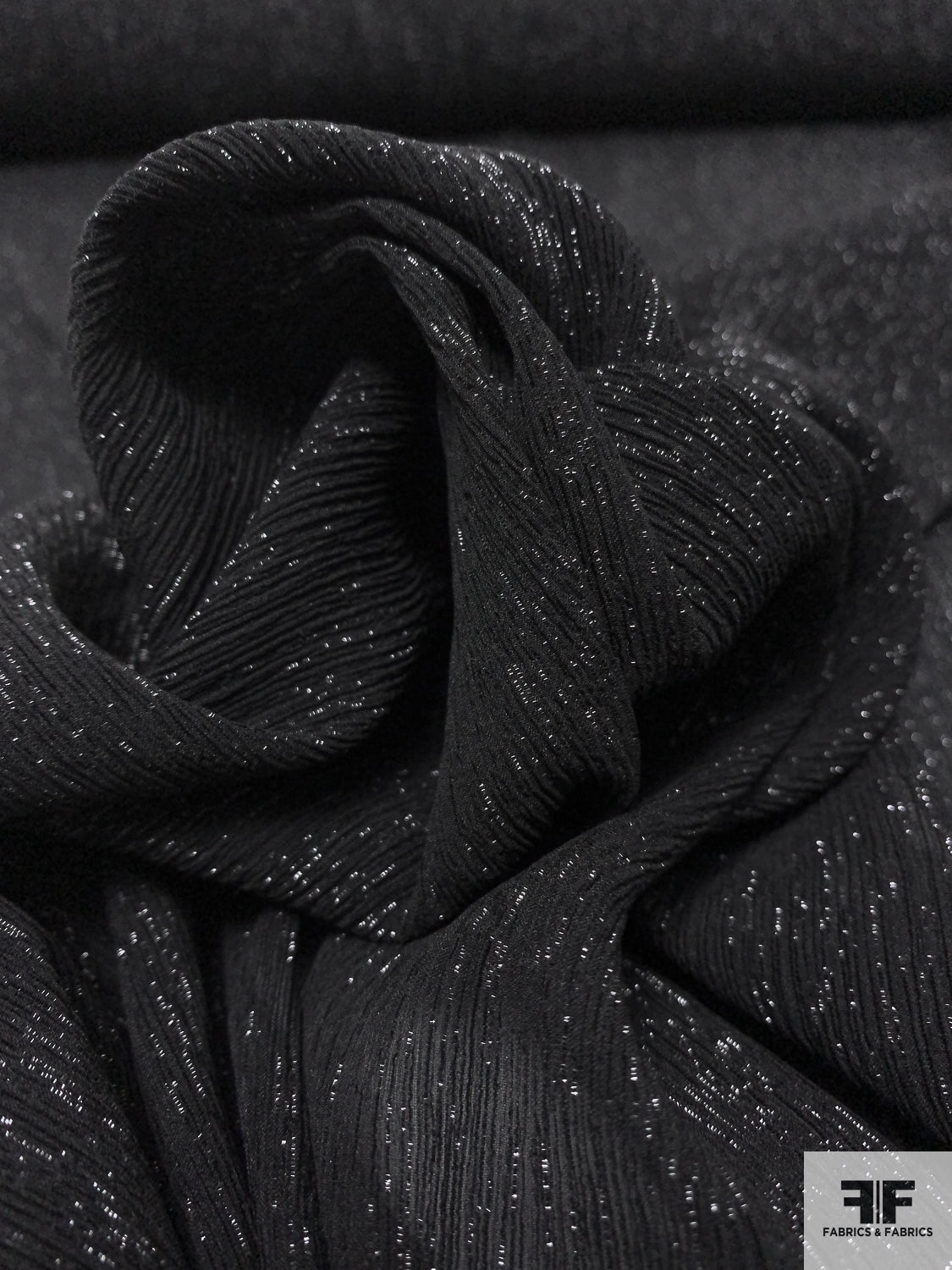 Solid Crinkled Metallic Silk Chiffon - Black