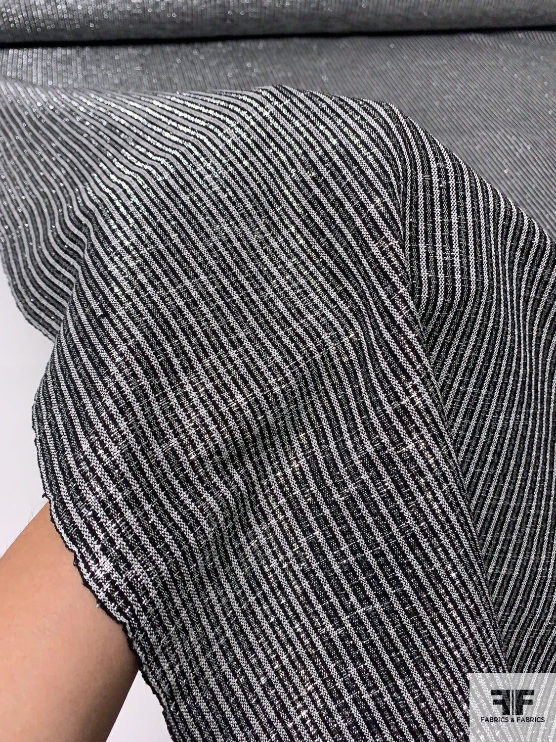 Striped Metallic Suiting - Black / Silver / White