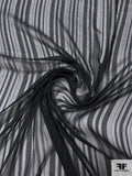 French Tone-on-Tone Striped Lightly Textured Silk Chiffon - Black