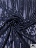 Jacquard Striped Floral Silk Chiffon - Navy