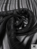 Satin Striped Silk Chiffon with Clear Lurex Pinstripes - Black