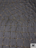 Silk Chiffon with Textured Gold Foil Metallic Embroidery - Black / Gold
