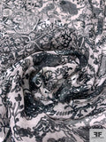 Ornate Floral Printed Burnout Silk Chiffon - Black / Off-White