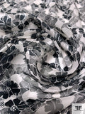 Floral Printed Burnout Silk Chiffon - Black / Off-White