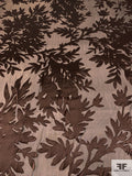 Leafy Silhouette Burnout Silk Chiffon - Chocolate Brown