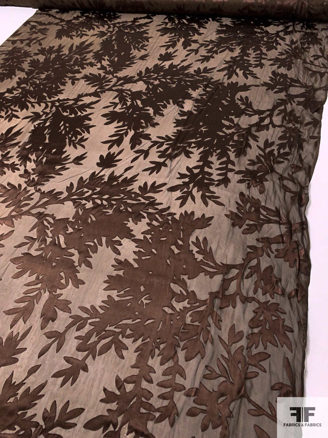 Leafy Silhouette Burnout Silk Chiffon - Chocolate Brown