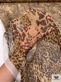 Wild Cat Printed Silk Chiffon with Lurex Pinstripes - Brown / Tan / Silver / Gold