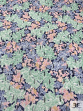 Floral Printed Silk Chiffon with Metallic Detailing - Minty Green / Navy / Light Peach