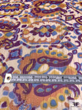 Ethnic Printed Silk Chiffon with Lurex Pinstripes - Purple / Periwinkle / Orange / Yellow / Nude