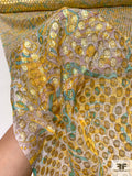 Paisley Printed Silk Chiffon with Metallic Clip Circles - Yellow / Gold / Aquamarine