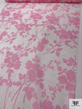 Floral Silhouette Printed Silk Organza - Pink / Off-White